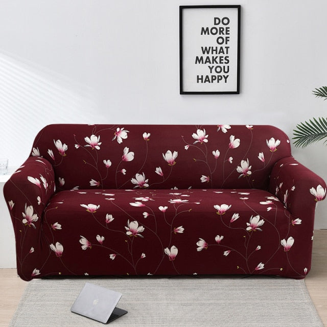 Floral Red Stretch Couch Slipcover